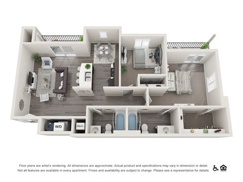 Floor plan for 2 beds, 2 baths, 995 sqft